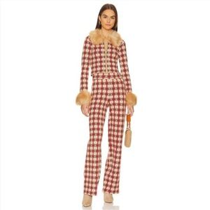 Show Me Your MuMu Red and Cream Patterned Jumpsuit